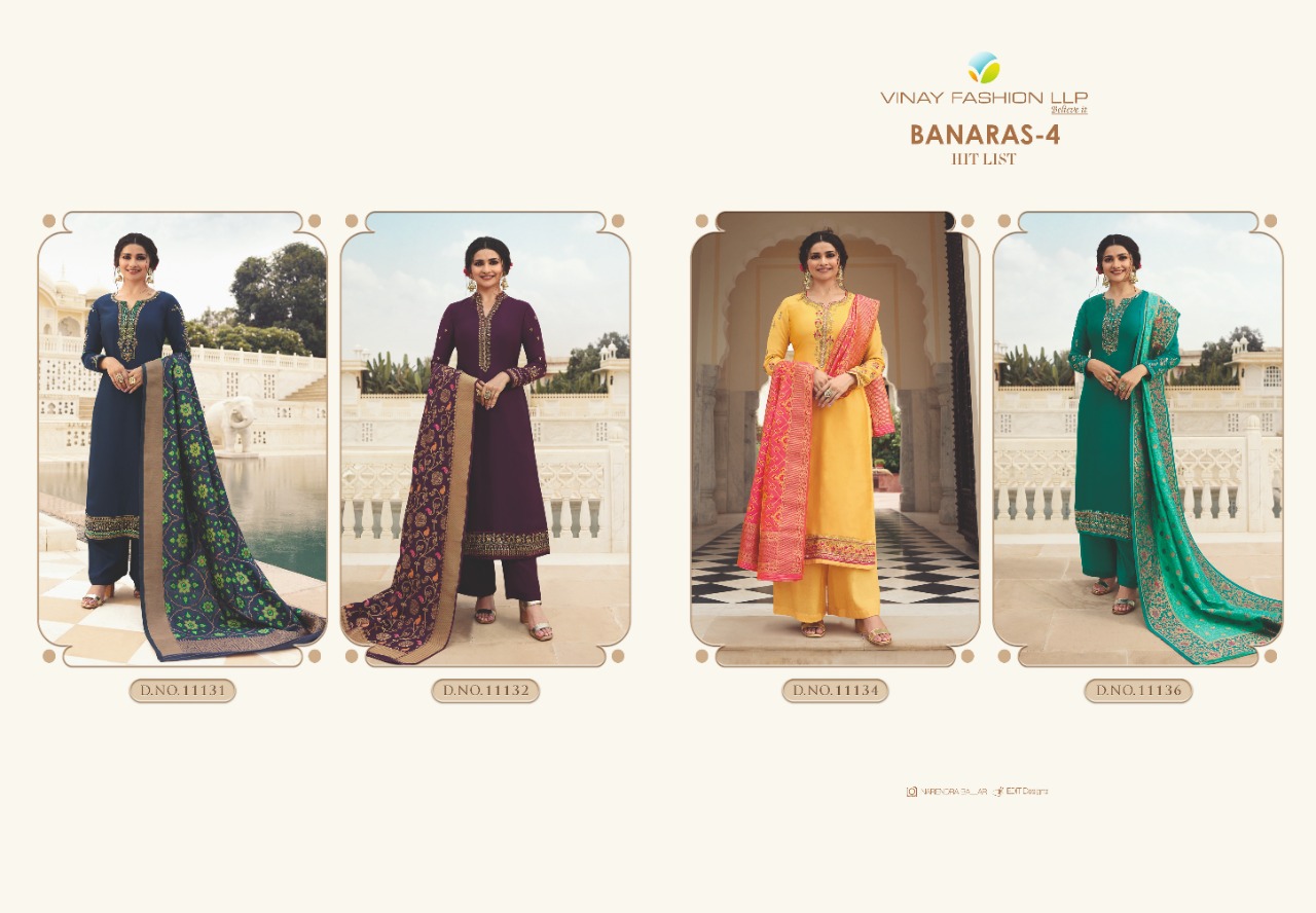 Vinay Fashion banaras vol 4 hitlist astonishing and elagant look Stylishly Designed attractive Salwar suits
