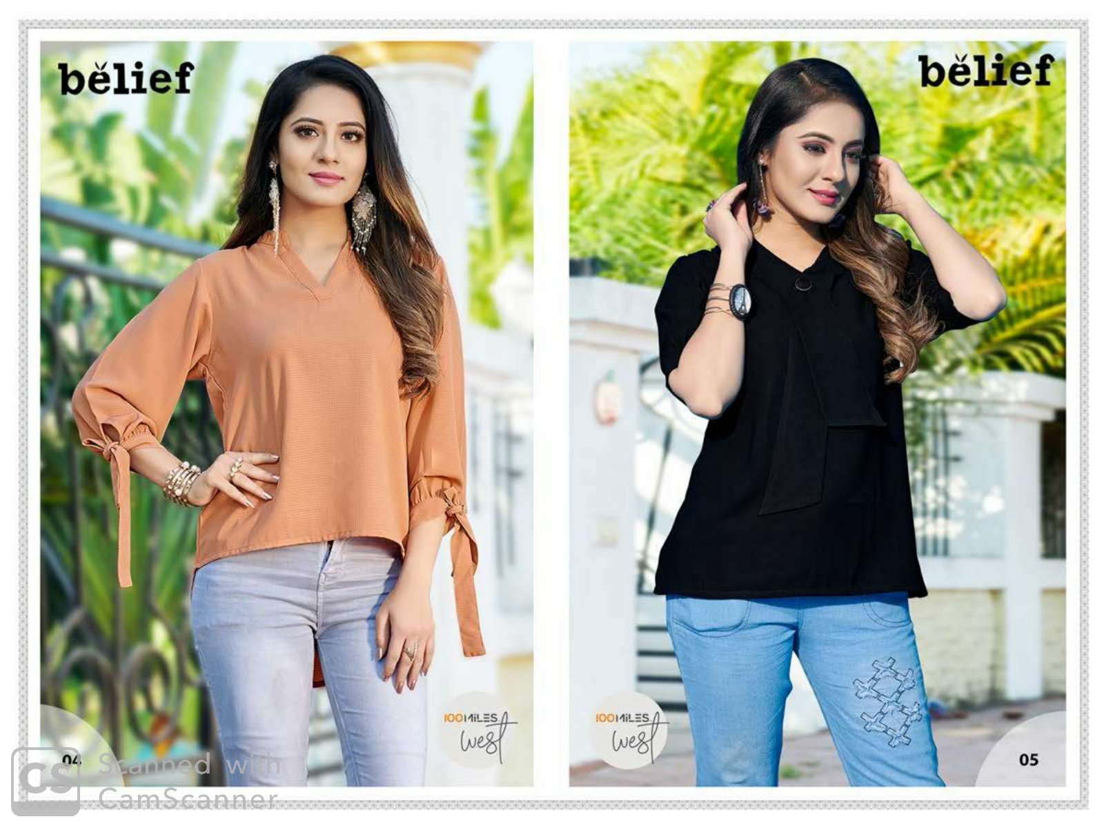 100 miles belief classy catchy look solid Western designer Tops in blended fabrics