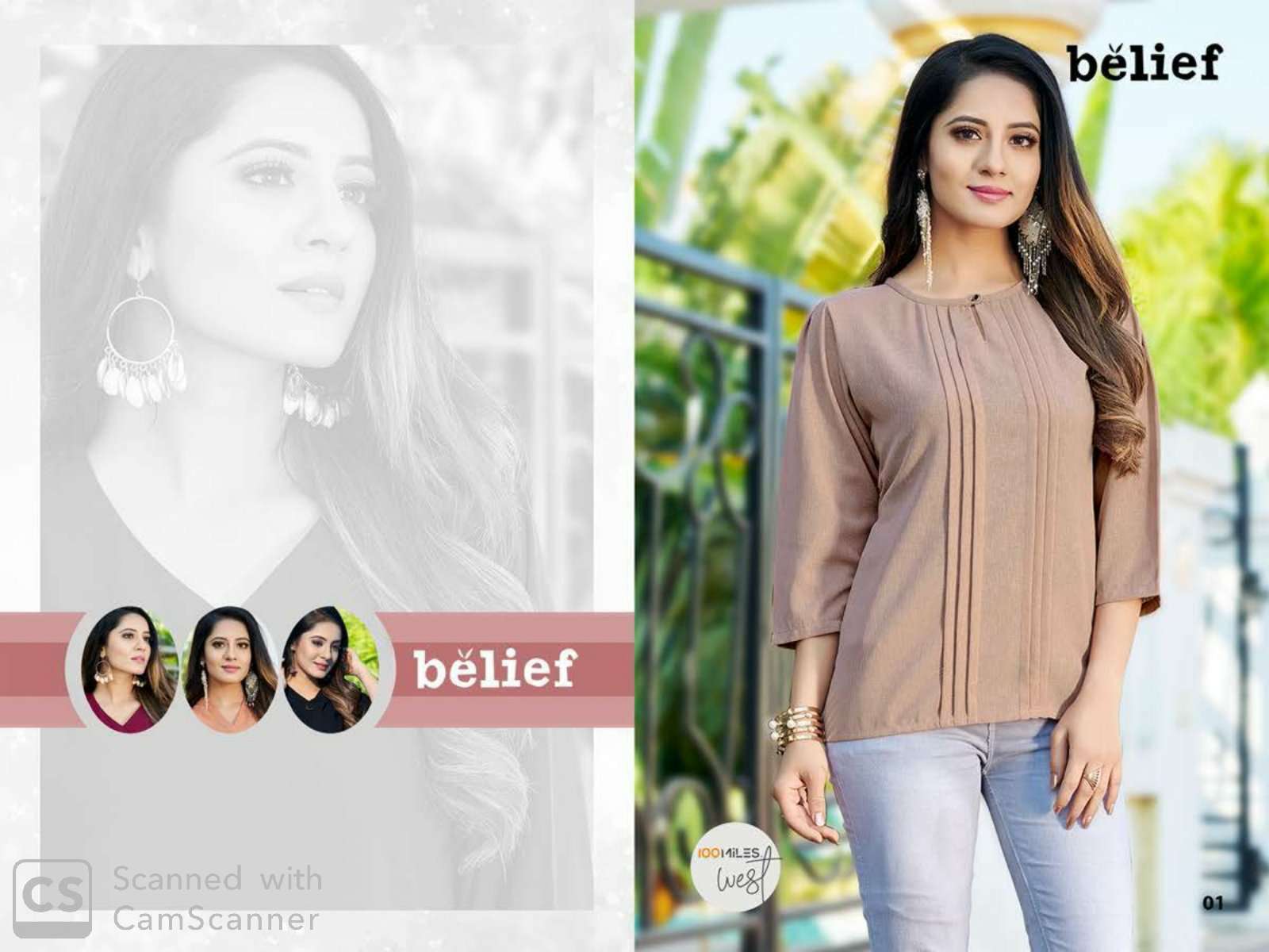 100 miles belief classy catchy look solid Western designer Tops in blended fabrics