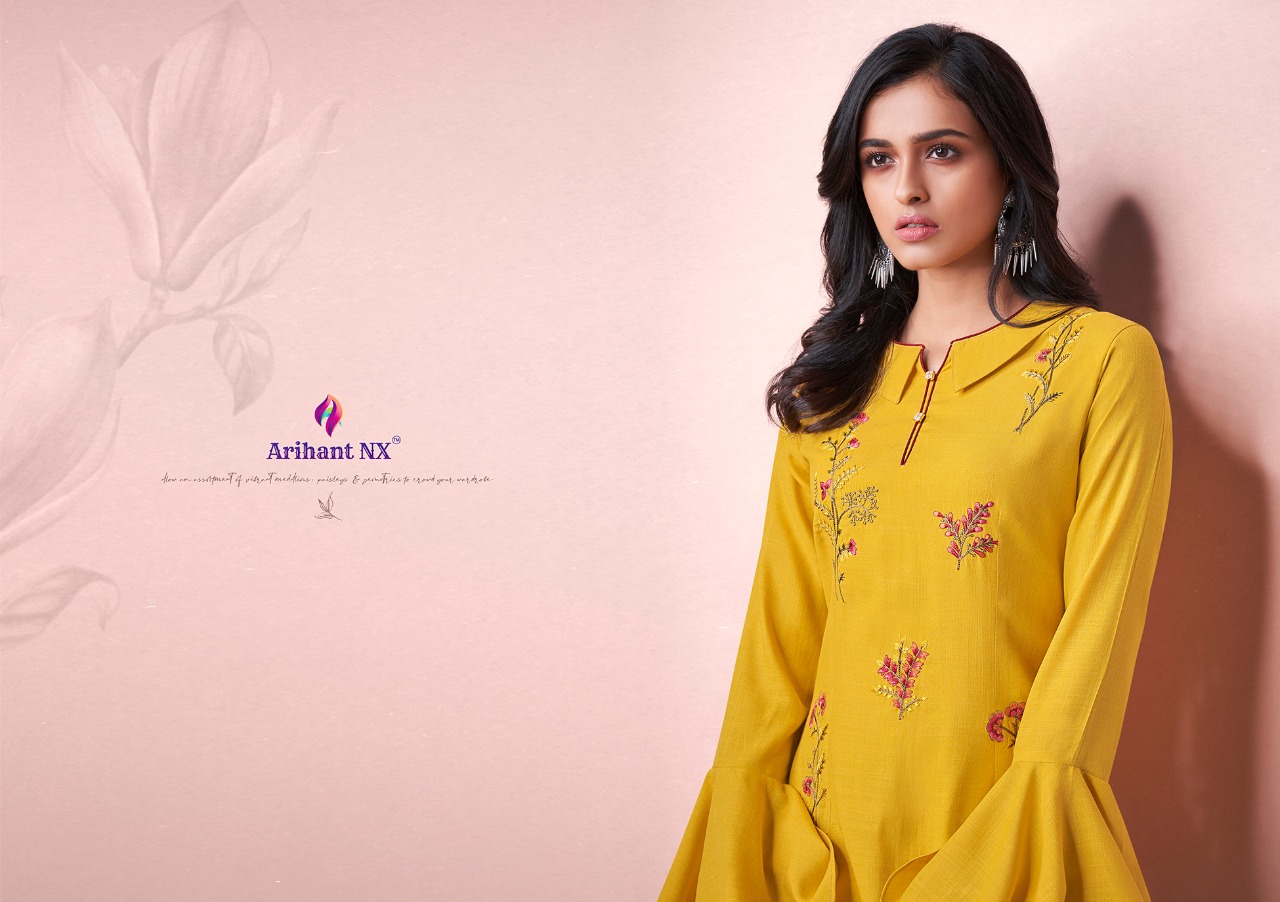 Arihant amora stunning look rayon fabric modern Trendy fits Kurties with pents