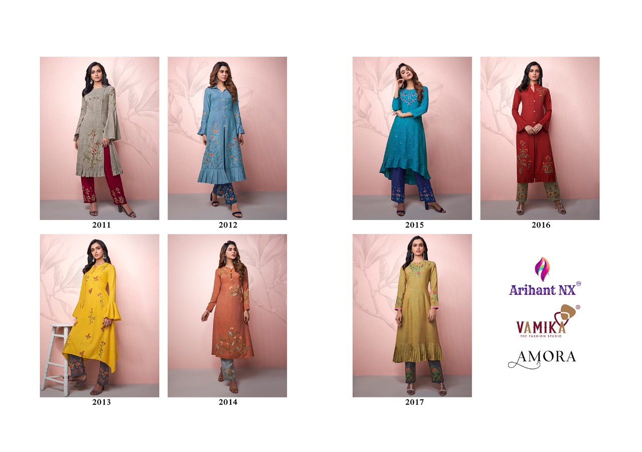 Arihant amora stunning look rayon fabric modern Trendy fits Kurties with pents