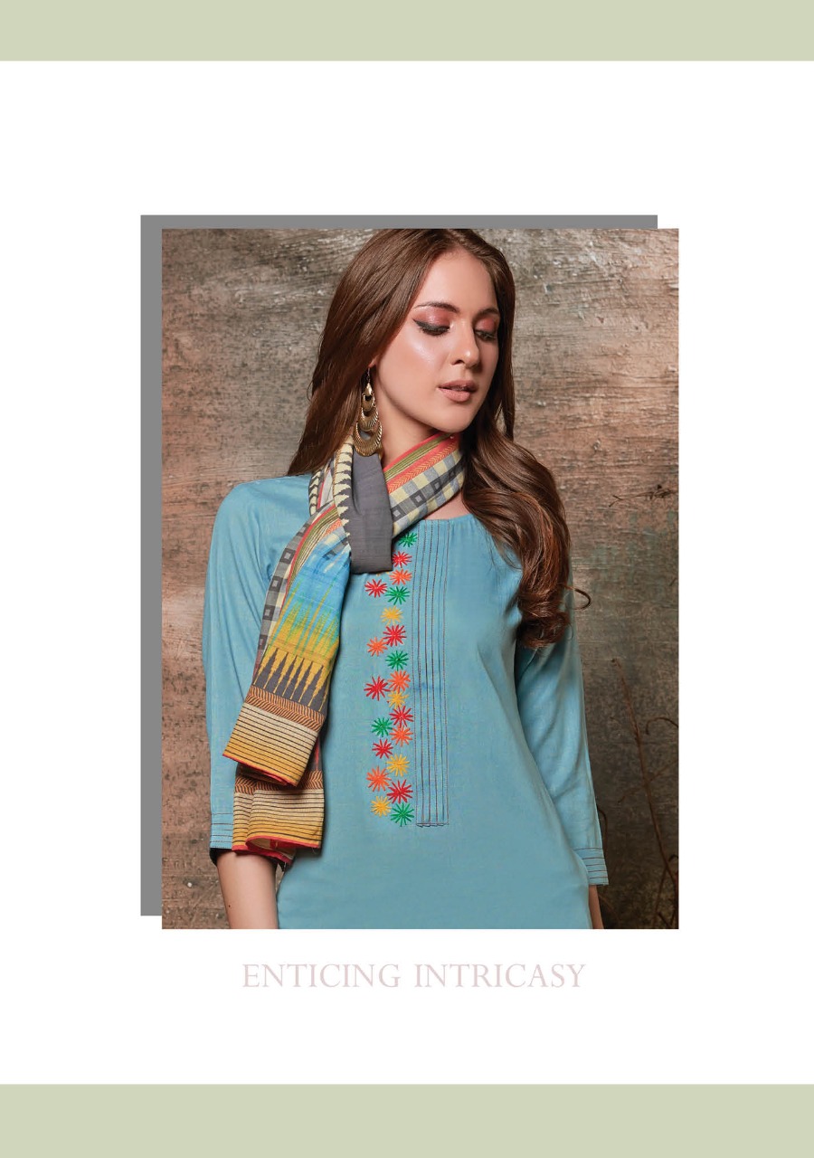 Feminista Gulaal elegant Style cotton handloom with hand Embroided Kurties