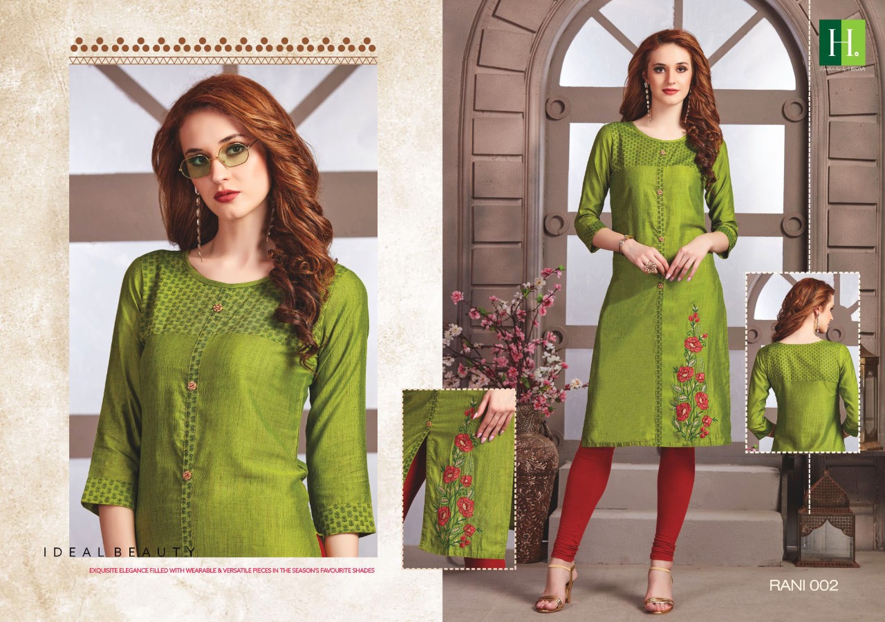 Hirwa Rani vol 2 a new and classic Style fancy Rayon with EMBROIDERY work modern Kurties