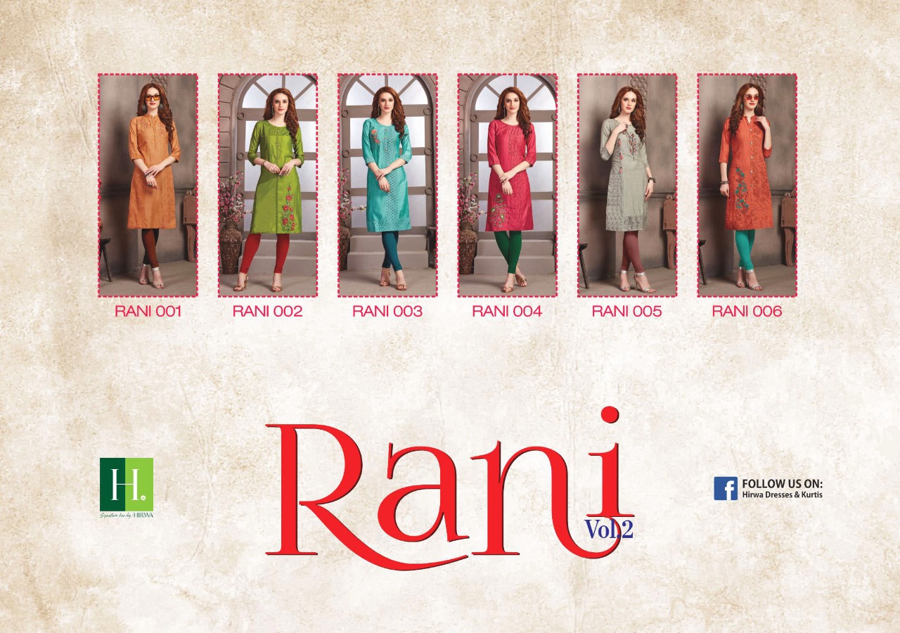 Hirwa Rani vol 2 a new and classic Style fancy Rayon with EMBROIDERY work modern Kurties