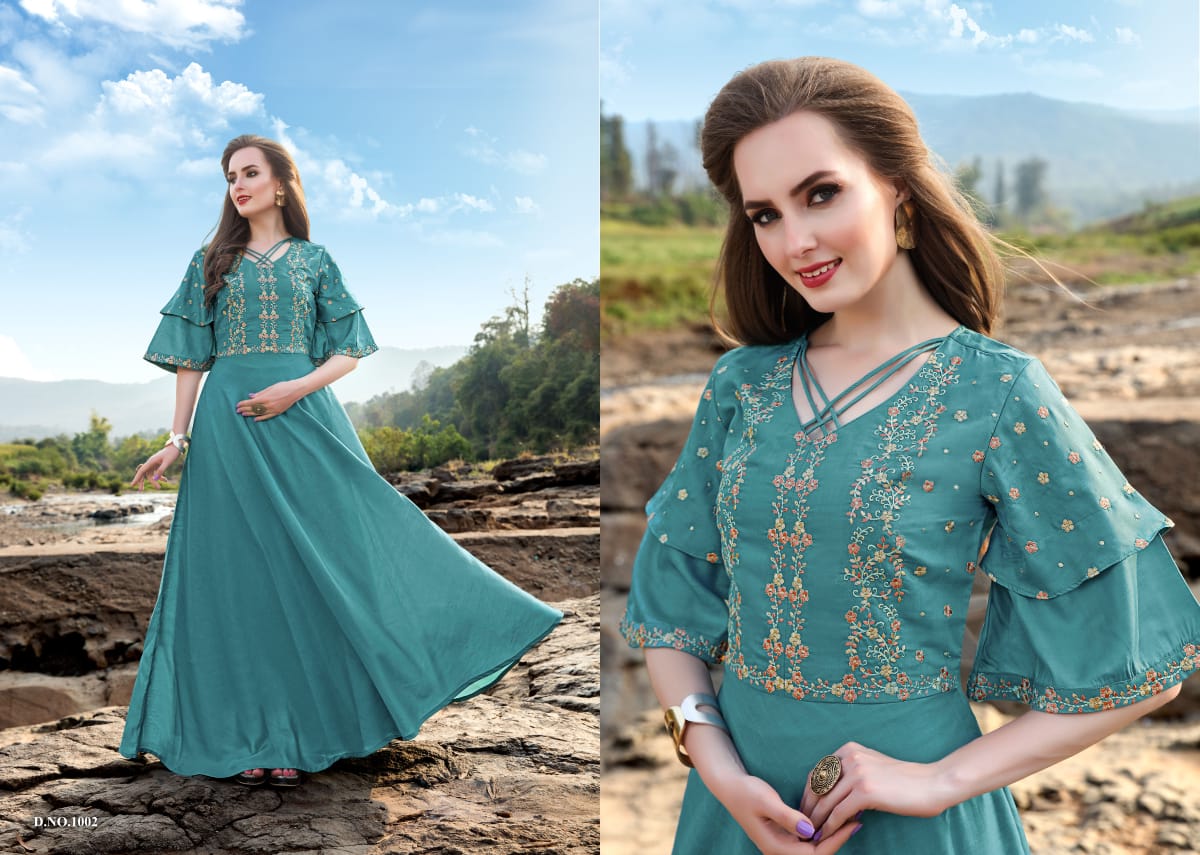 Joganiya Tradition modern and Classy catchy look Jupiter silk with Embroidered Kurties