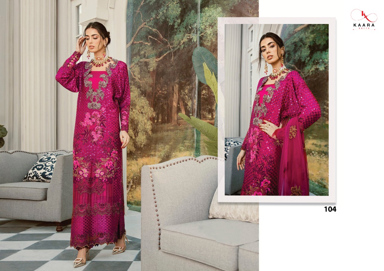 Kaara suits d.no 104-107 astonishing style attractive and stylish look Pakistani concept Salwar suits