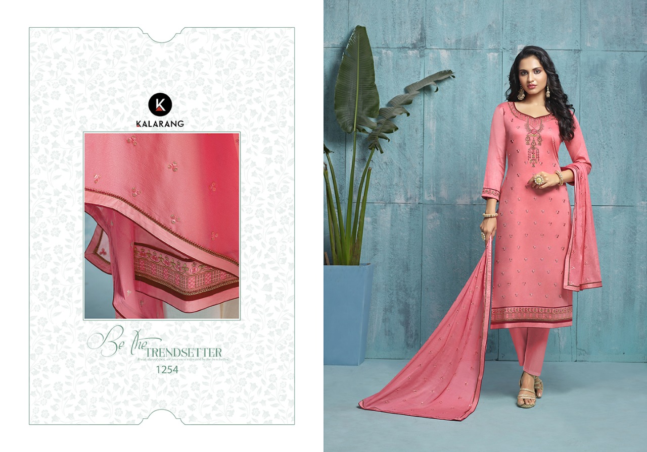 Kalarang divine innovative style jam silk with Embroidered Salwar suits