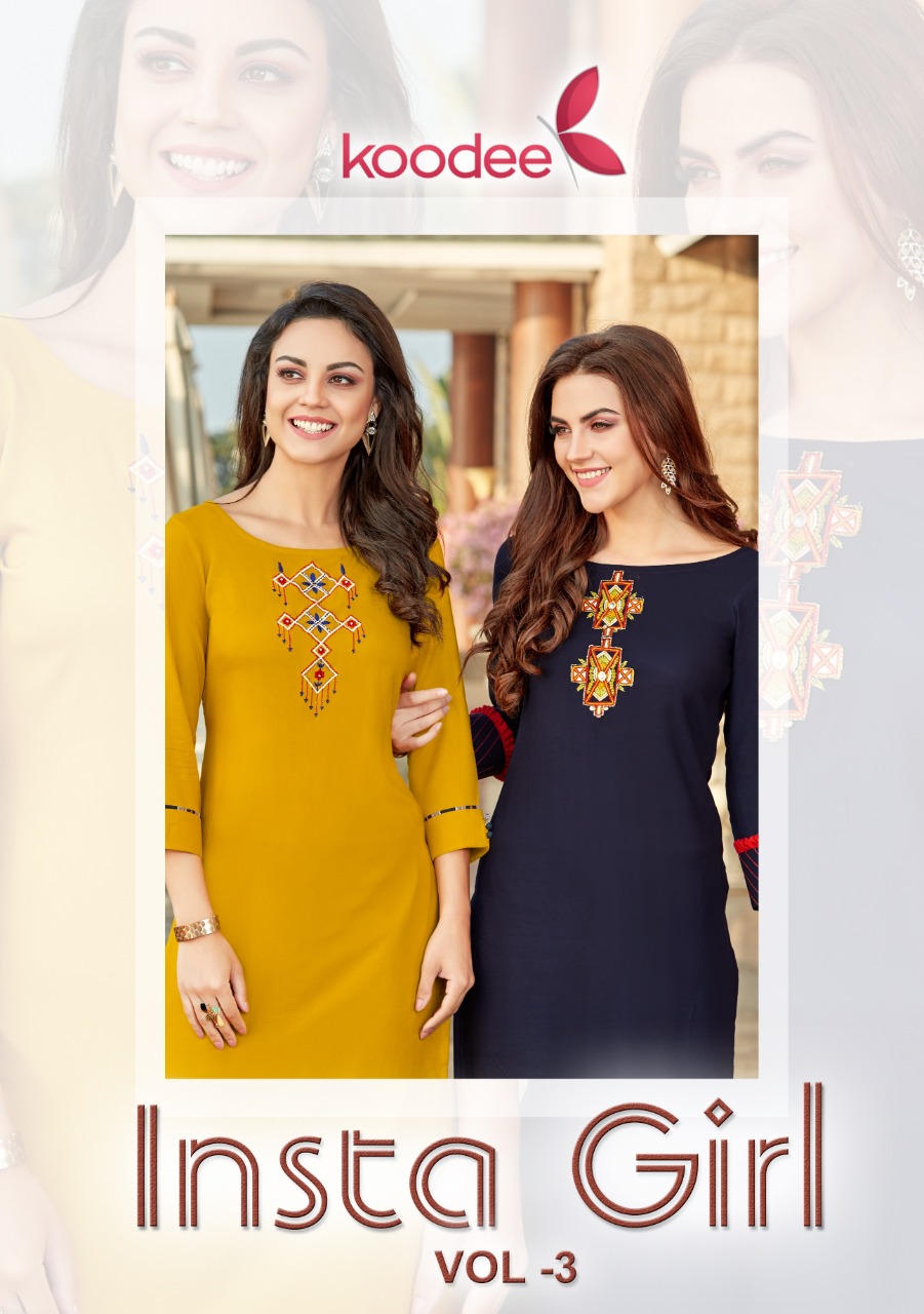 Koodee instagirl vol 3 modern and Classy look RAYON fabric Embroidered Trendy Kurties with Pants