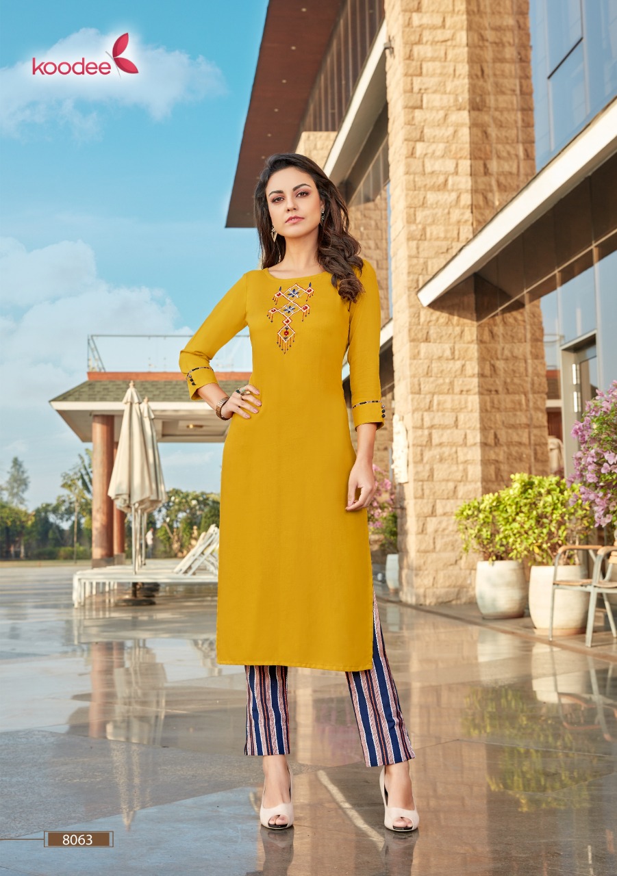 Koodee instagirl vol 3 modern and Classy look RAYON fabric Embroidered Trendy Kurties with Pants