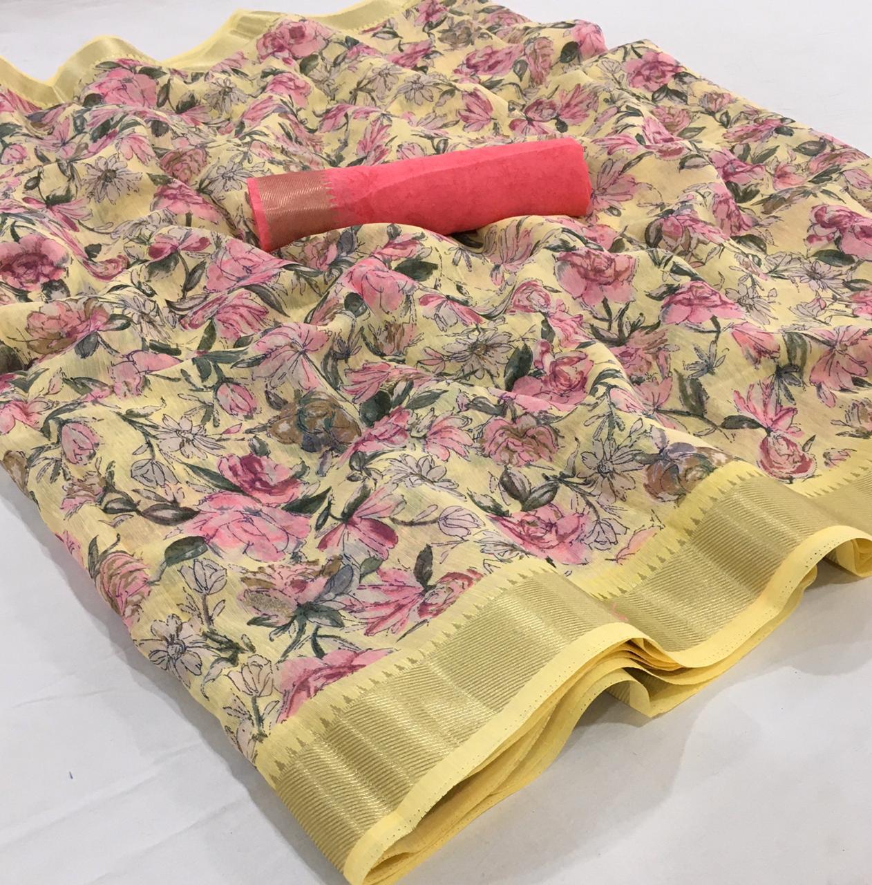 Let fashion nishtha innovative style soft cotton sarees with border