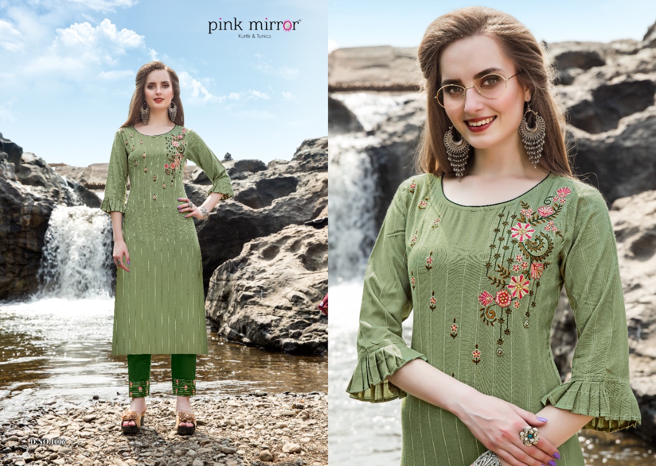 Pink mirror Vibes elagant Style modern Trendy fits viscose fabric with cotton pants Kurties