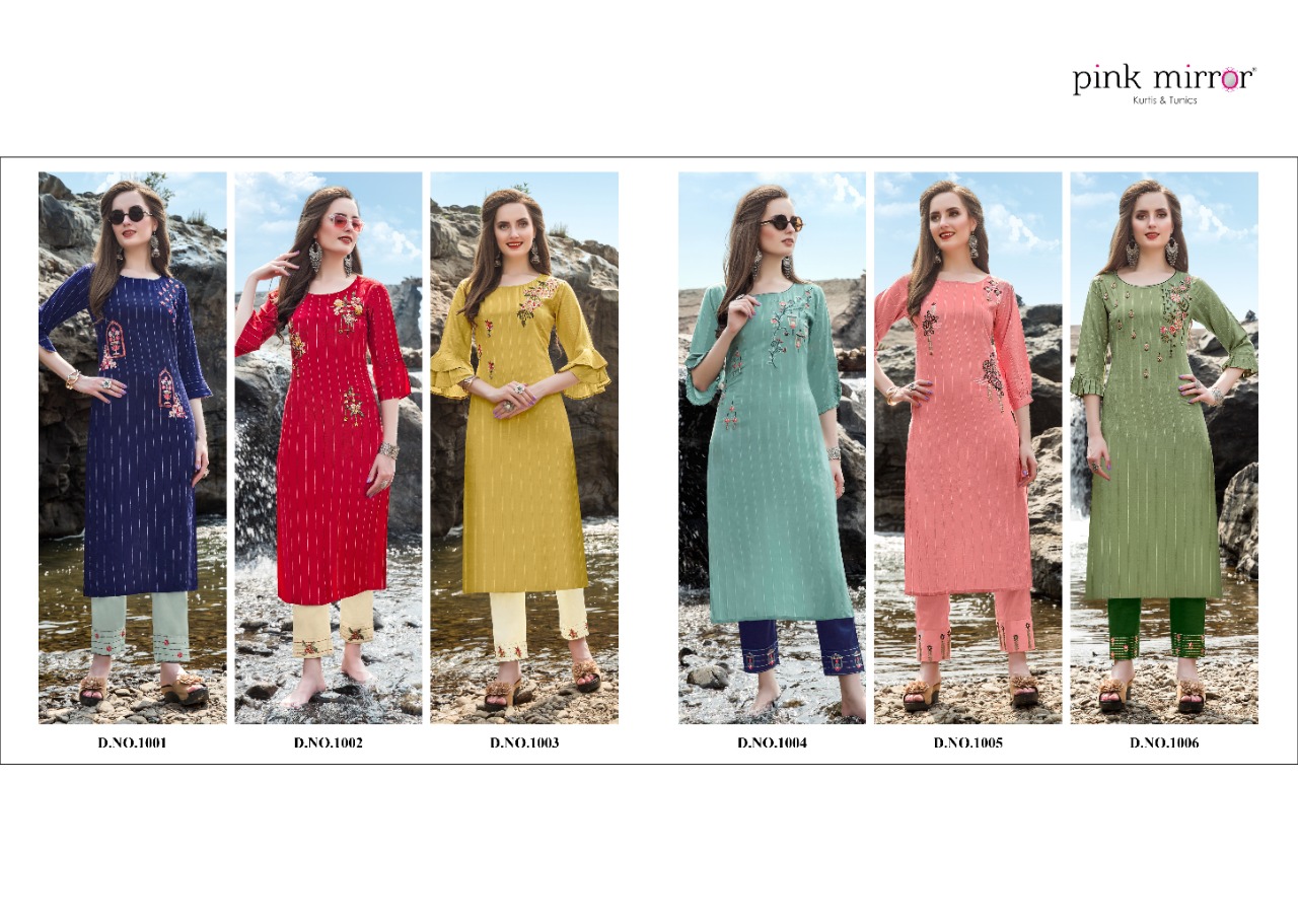 Pink mirror Vibes elagant Style modern Trendy fits viscose fabric with cotton pants Kurties