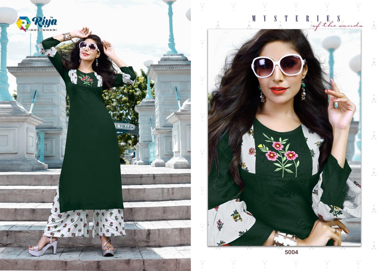 Riya designer anokhi astonishing style beautifully designed rayon fabric print and handwork Kurties