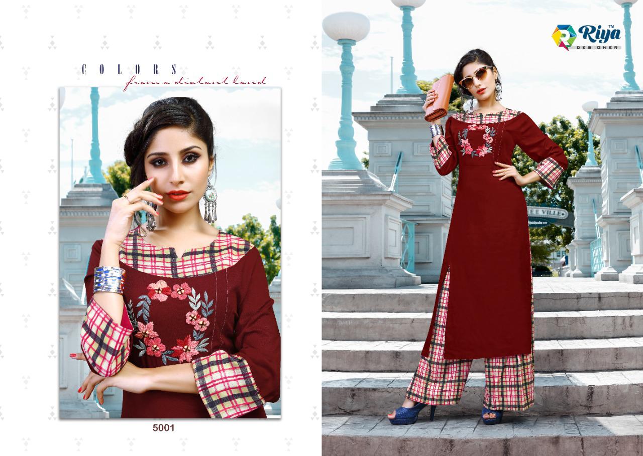Riya designer anokhi astonishing style beautifully designed rayon fabric print and handwork Kurties