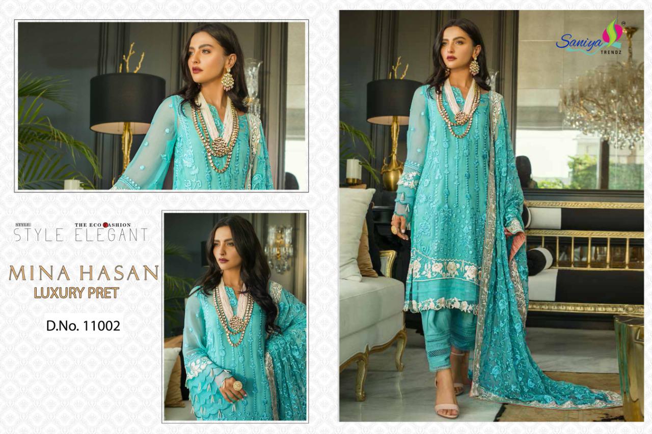 Saaniya trendz Mina Hasan marvellous stunning style embroidery Pakistani concept Salwar suits