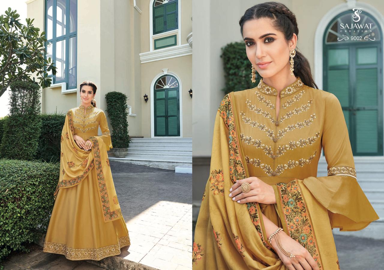 Sajawat Creation rihana Nx beautifull and stylish look Soft silk Tapeta with Embroidered Kurties with bottom