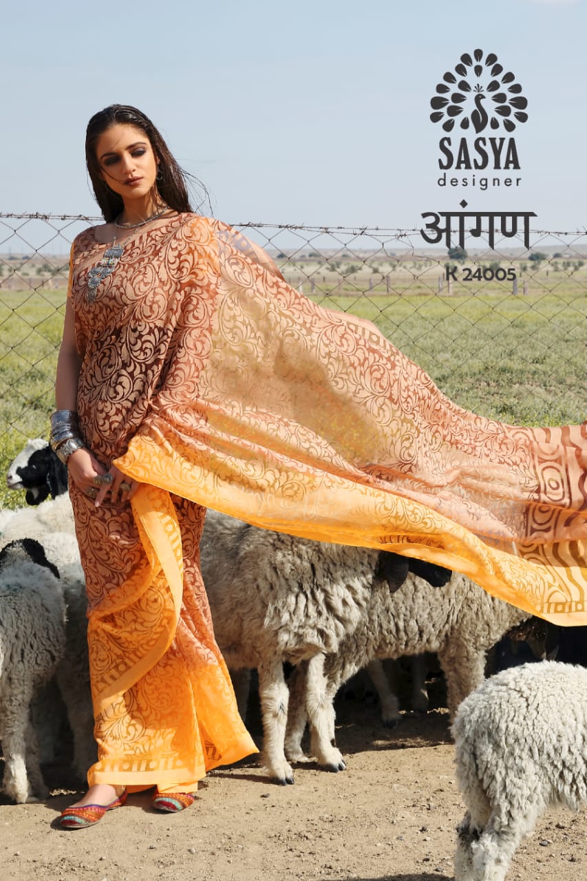 Sasya Designer Aangan elagant stunning look beautifully designed Sarees