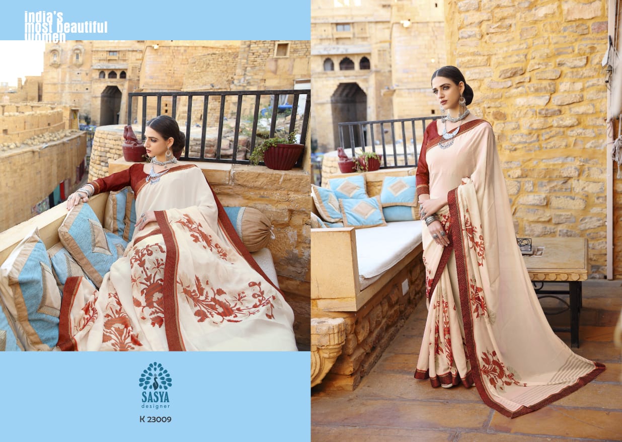 Sasya Designer reehab astonishing style beautifully designed brasso fabric with silk Jacquard border Sarees