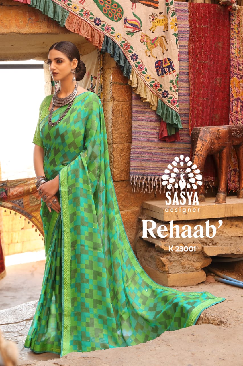 Sasya Designer reehab astonishing style beautifully designed brasso fabric with silk Jacquard border Sarees