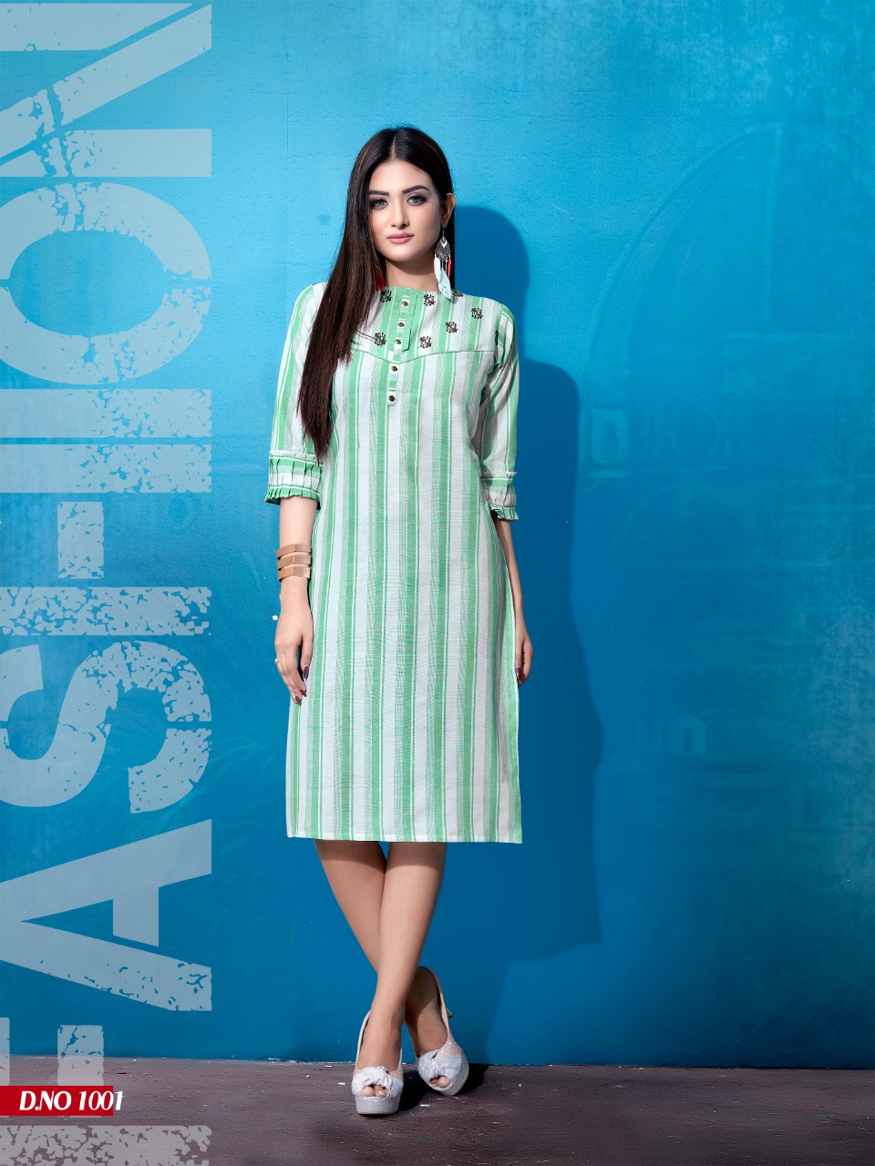 Shivasuki Sapphire modern trendy cotton stripes with Embroidered work attractive Kurties