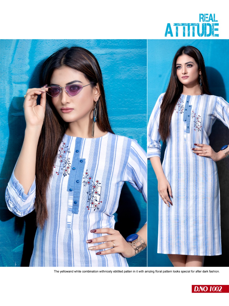 Shivasuki Sapphire modern trendy cotton stripes with Embroidered work attractive Kurties