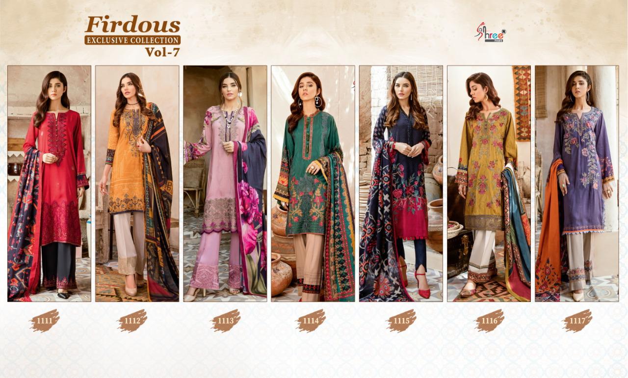 Shree Fabs firdous Vol 7 innovative style beautifully designed jam cotton Embroidered Salwar suits with chiffon duppata