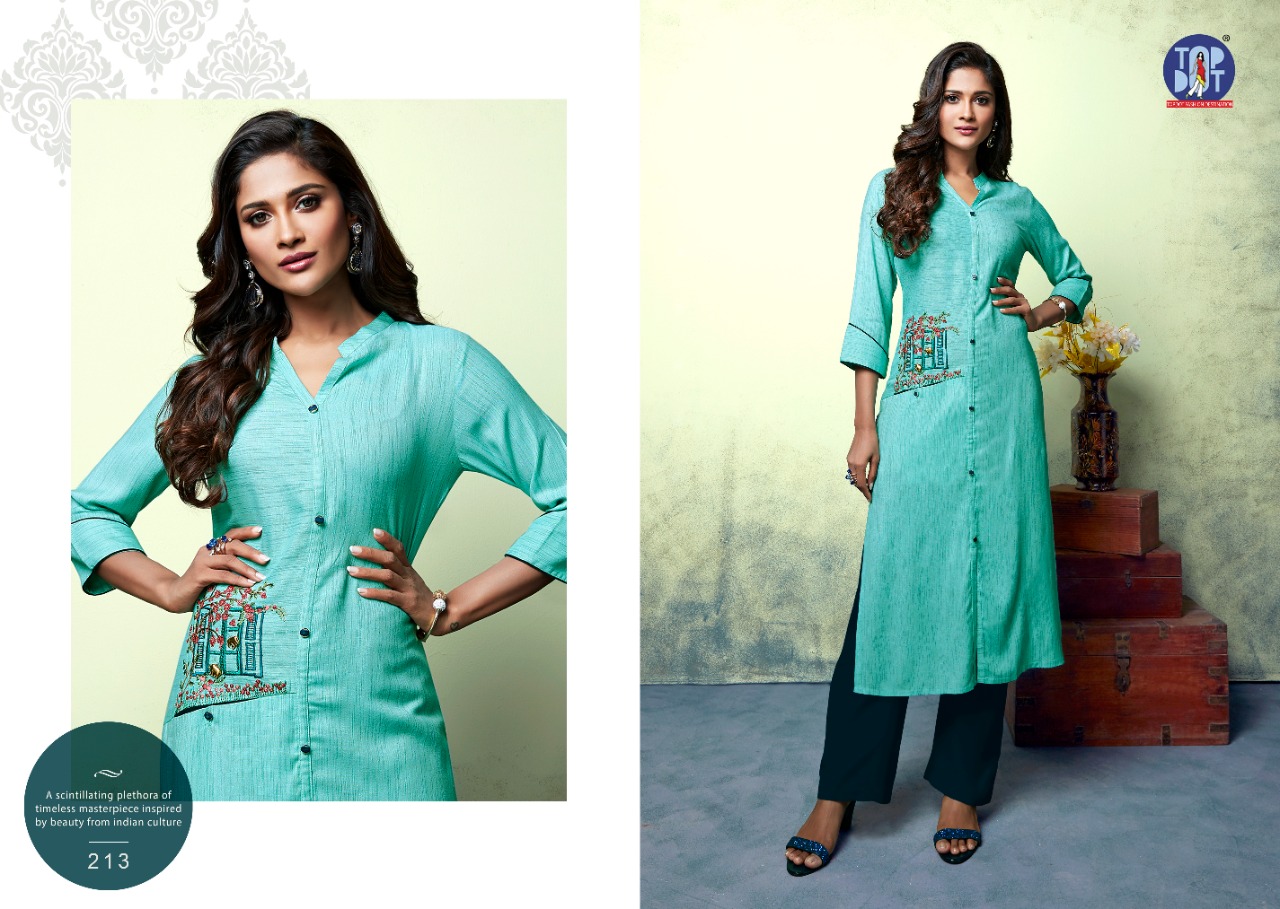 Top dot sheen modern and Trendy fits Embroided Kurties