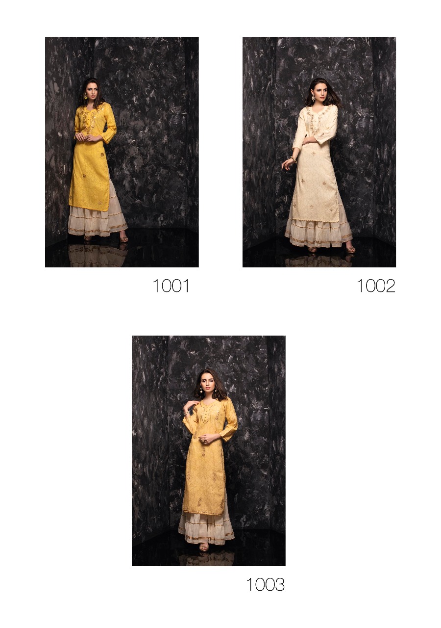 Tzu geetika moden and classy catchy look cotton Jacquard handwork Embroided Kurties with sharara