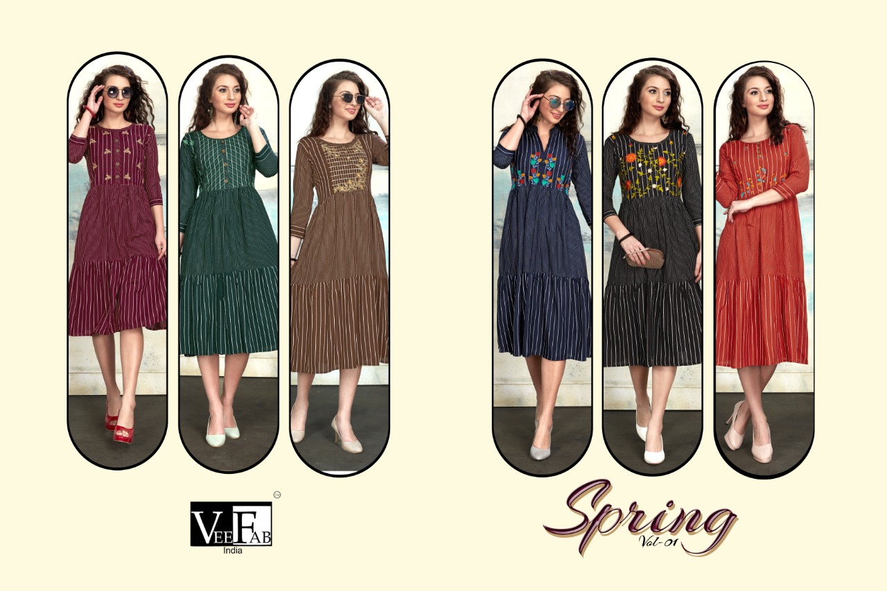 Vee Fab spring vol 1 gorgeous stunning Style rayon fabric with EMBROIDERY modern Kurties