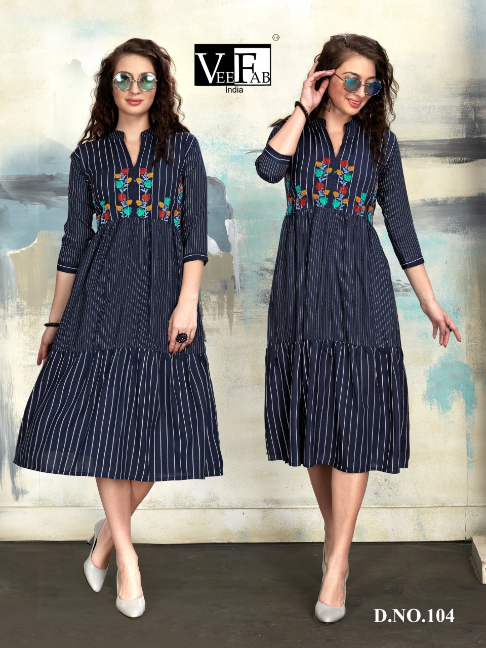 Vee Fab spring vol 1 gorgeous stunning Style rayon fabric with EMBROIDERY modern Kurties
