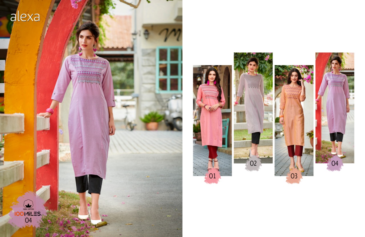 100 miles alexa embroidered cotton daily wear kurtis collection at dealer rate