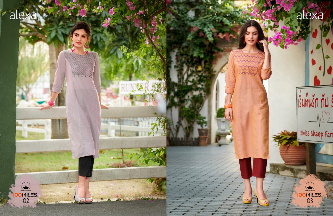 100 miles alexa embroidered cotton daily wear kurtis collection at dealer rate