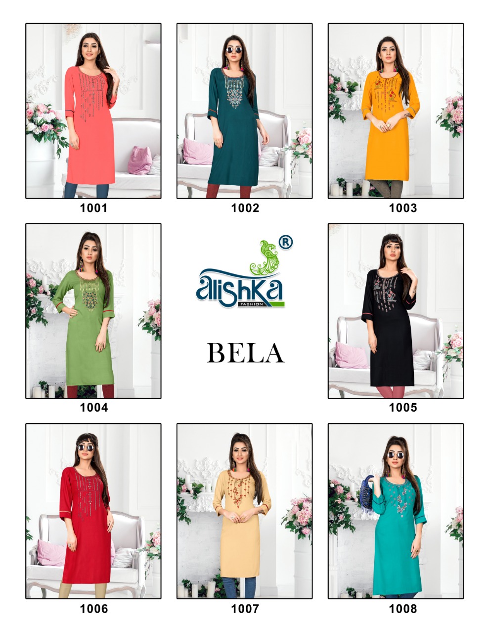 Alishka Fashion Bela classic trendy look rayon Embroided Kurties