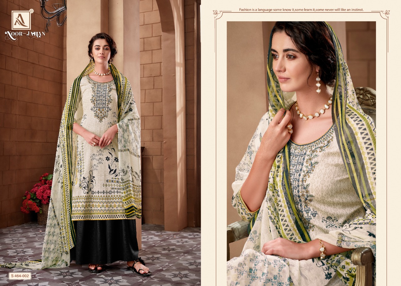Alok noor jahan attractive and modern style pure lawn cotton digital print with sarvoski work and  fancy thread Embroidered Salwar suits
