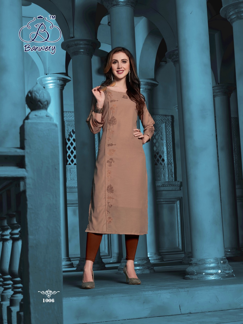 Banwery fashion grass elegant and Modern Trendy viscose Mal cotton with handmade Embroided Kurties