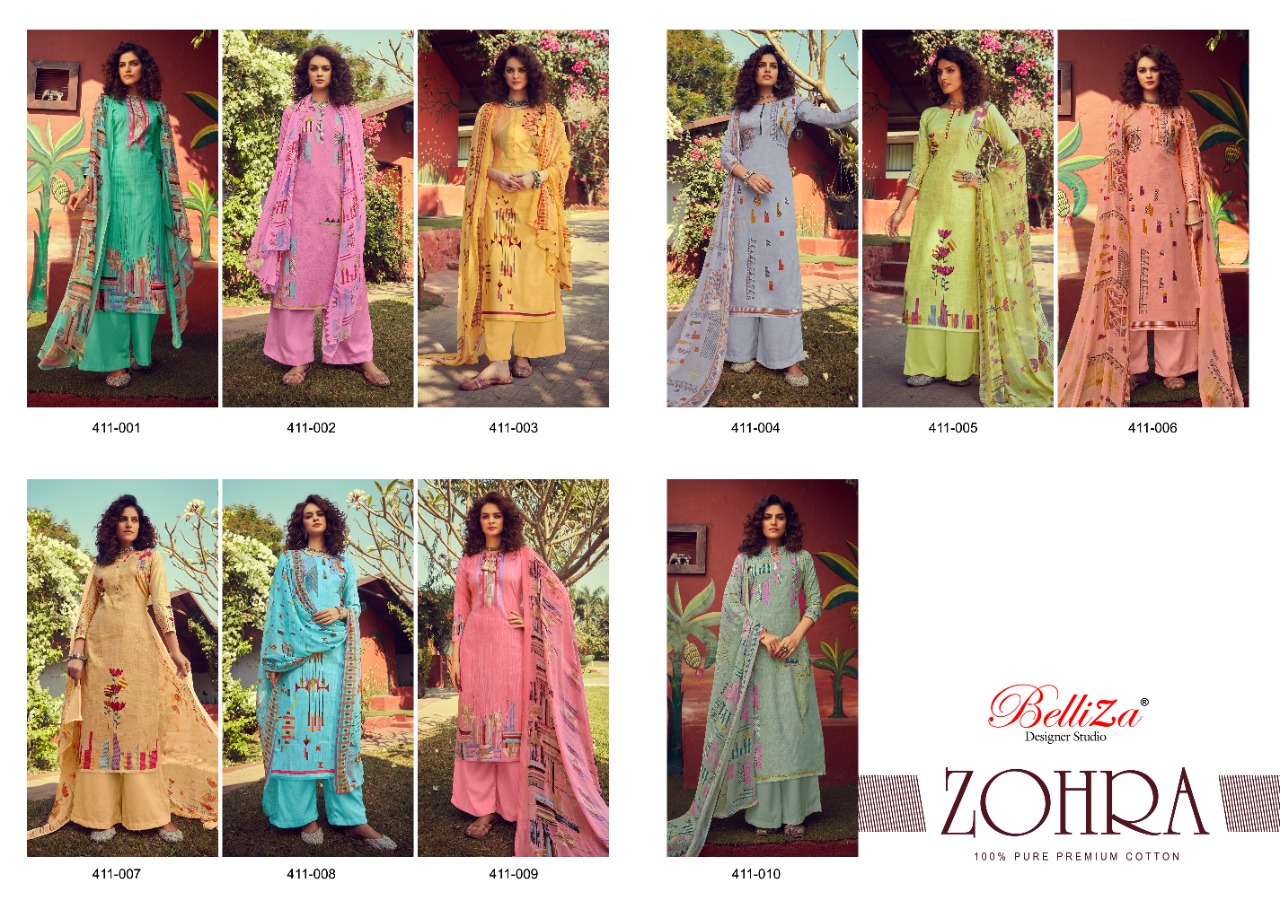 Belliza designer zohra elagant look attractive designed cotton digital print Salwar suits