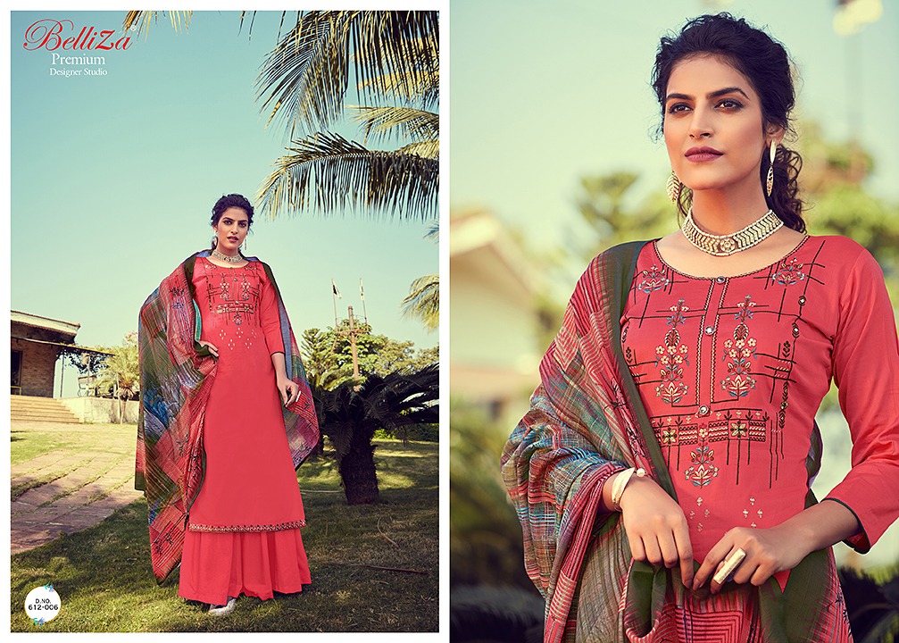 Belliza ripple attractive and modern style pure jam cotton Embroidered with emb lace beautifull Salwar suits