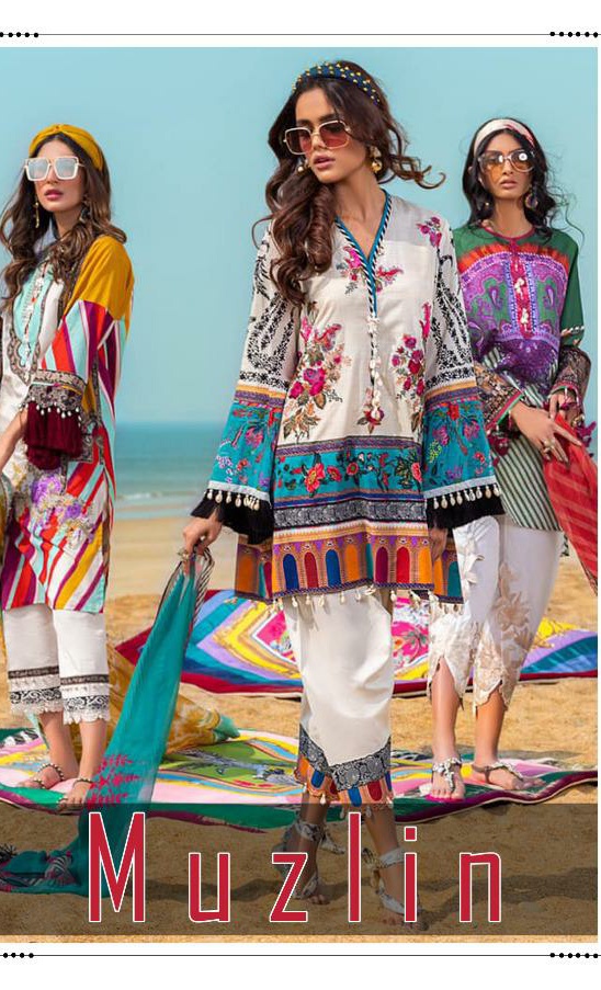 Deepsy suits muzlin modern Trendy Pakistani collection cotton print Embroided Salwar suits with cotton duppata