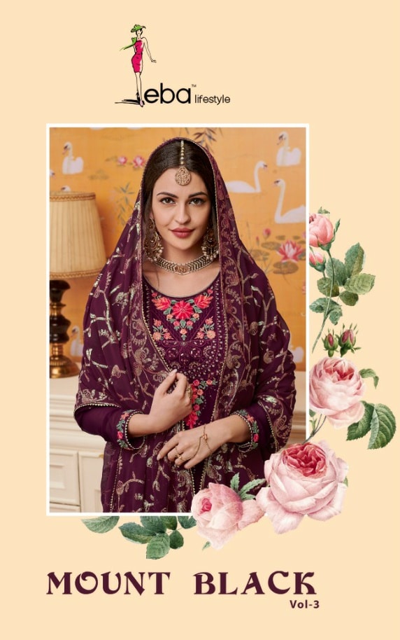 Eba life style mount black vol 3 faux Georgette Embroided with khatli work Salwar suits