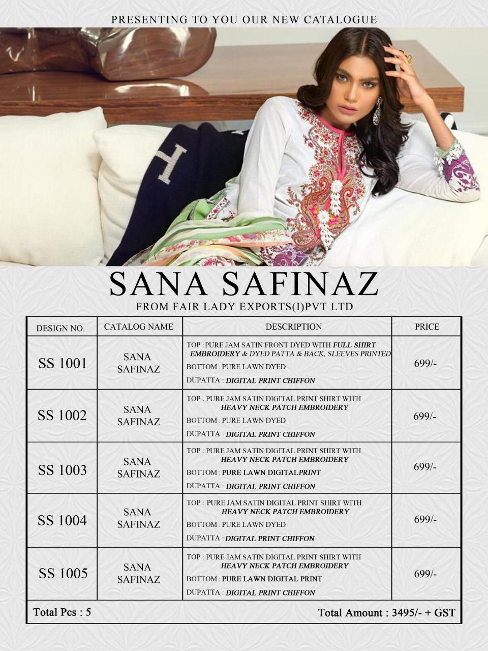 Fairlady Sana safinaz Satin attractive stunning look jam satin Embroided Pakistani concept Salwar suits With chiffon duppata