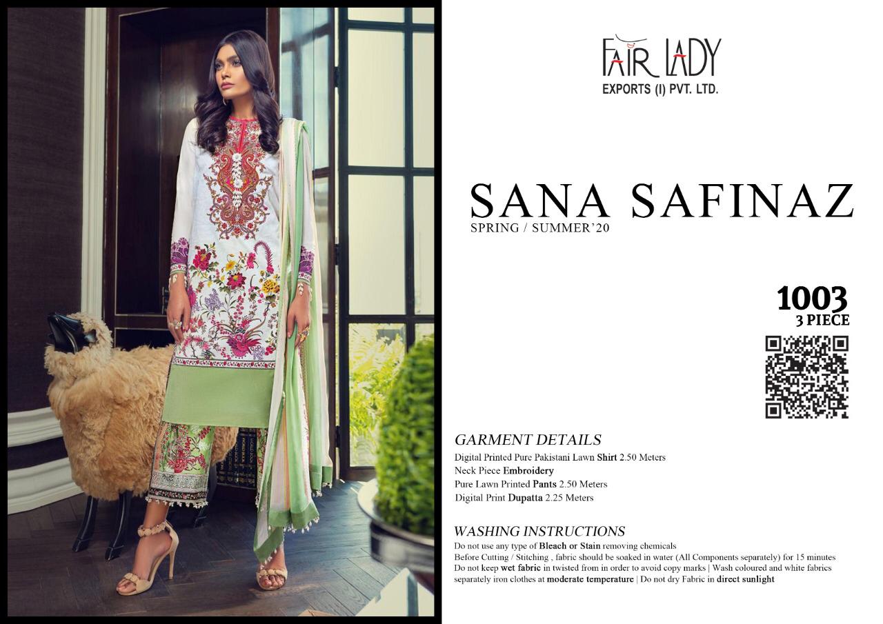 Fairlady Sana safinaz Satin attractive stunning look jam satin Embroided Pakistani concept Salwar suits With chiffon duppata