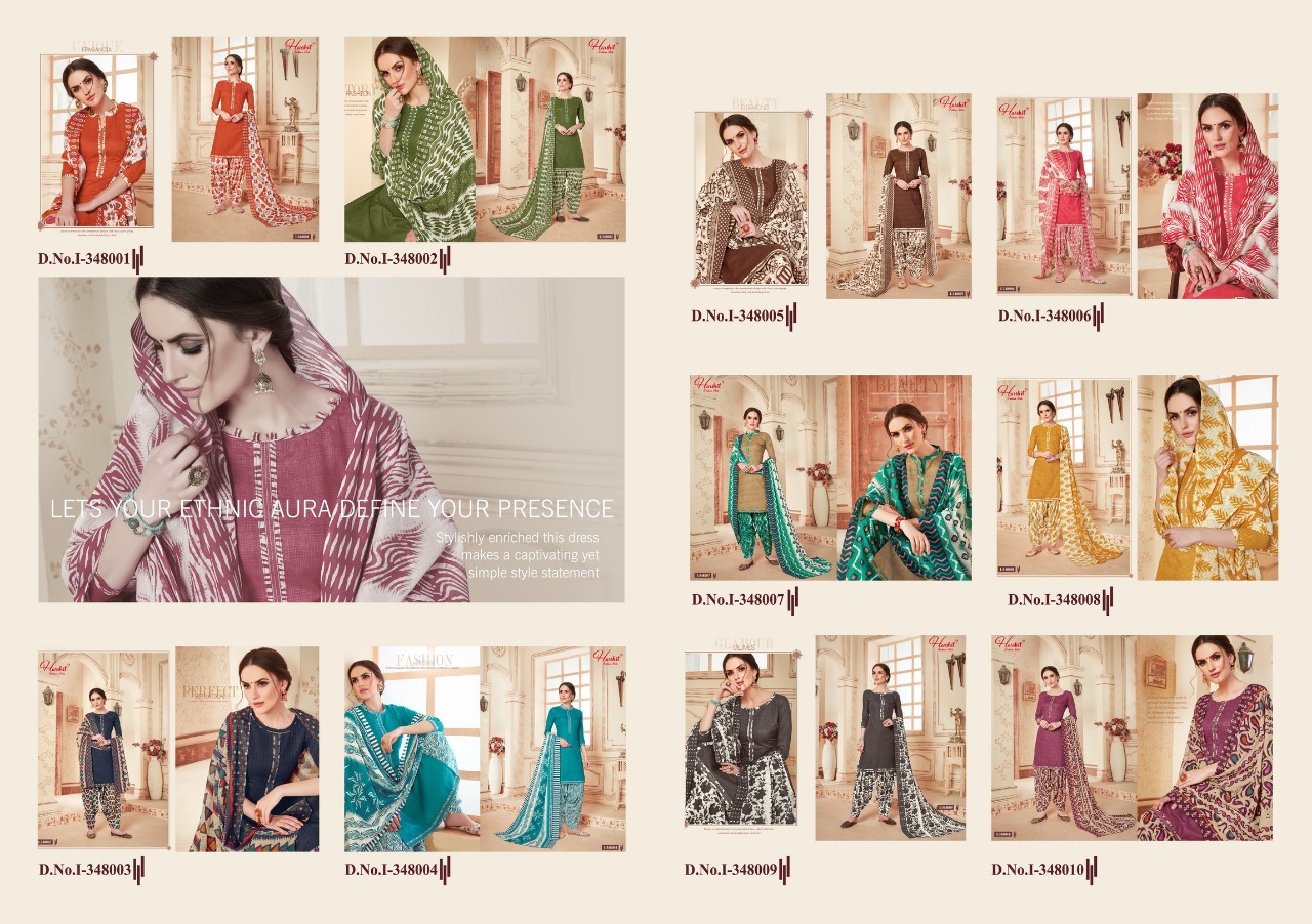 Harshit fashion patiyala queen cotton print with fancy stitching neck and lace Salwar suits