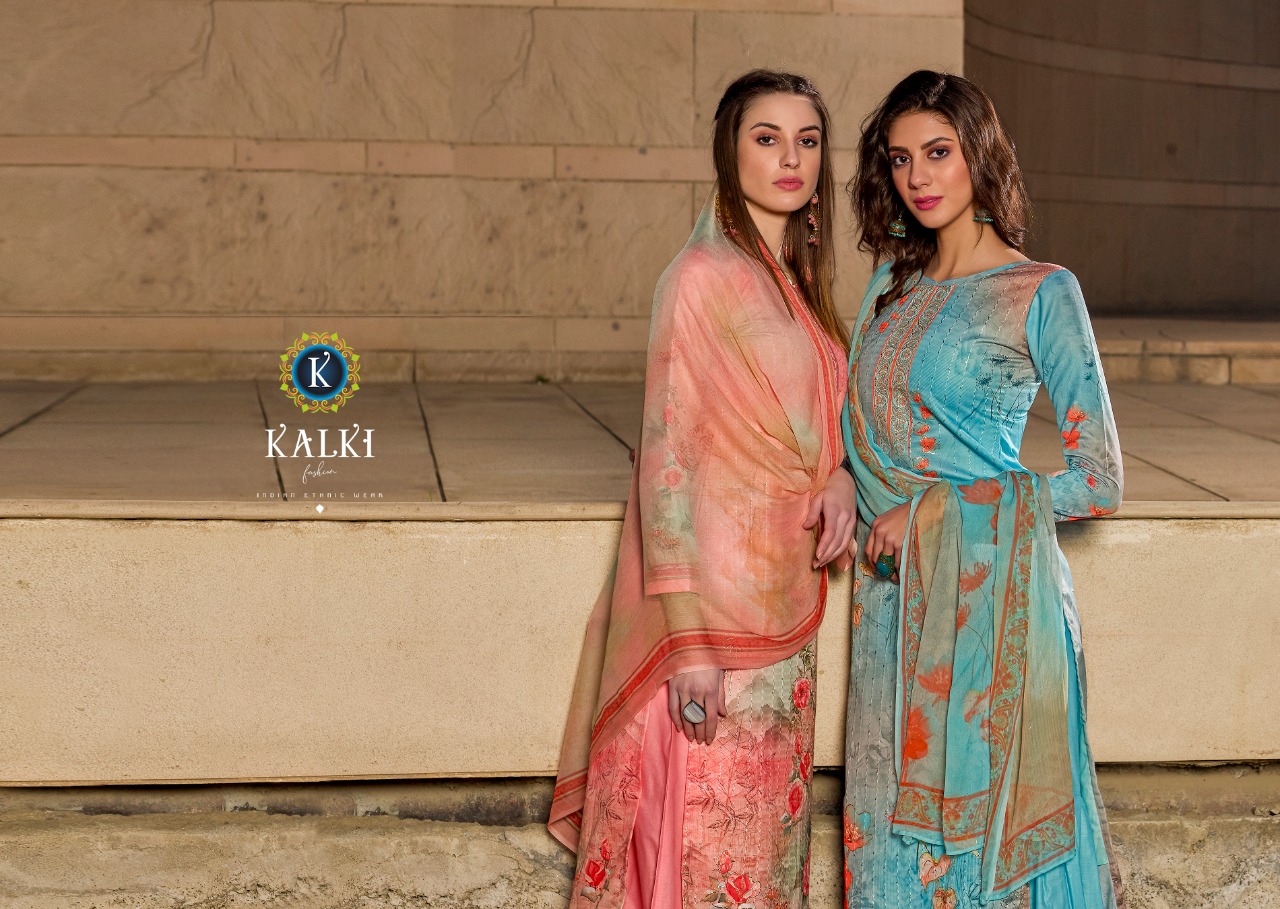 Kalki fashion navika astonishing style pure jam with digital print gold Foil Embroided Salwar suits