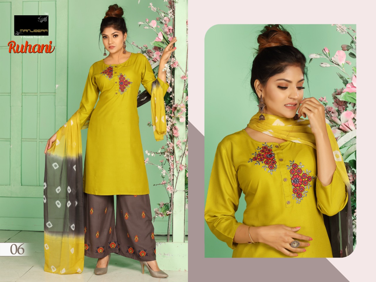 Manjeera ruhani elagant Style RAYON with Embroidered Beautifull Kurties