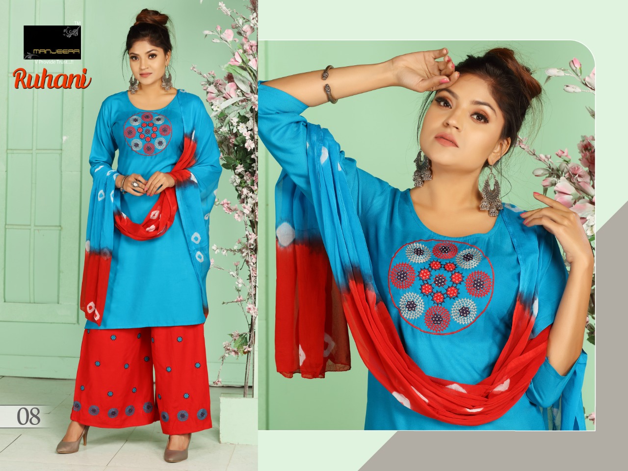 Manjeera ruhani elagant Style RAYON with Embroidered Beautifull Kurties