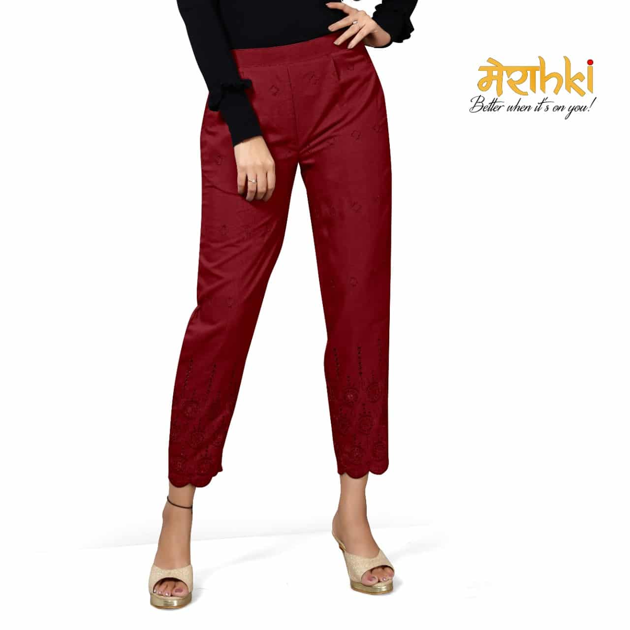 Merakhi modern style beautifull look Schiffli RAYON print Pants