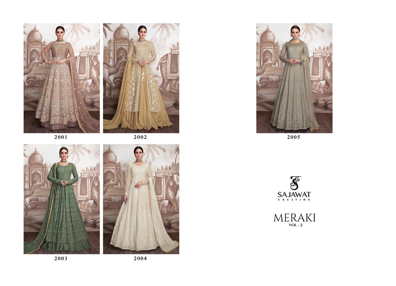 Sajawat Creation meraki vol 2 gorgeous Stylish attractive designed faux Georgette Net party wear semi stitched gowns