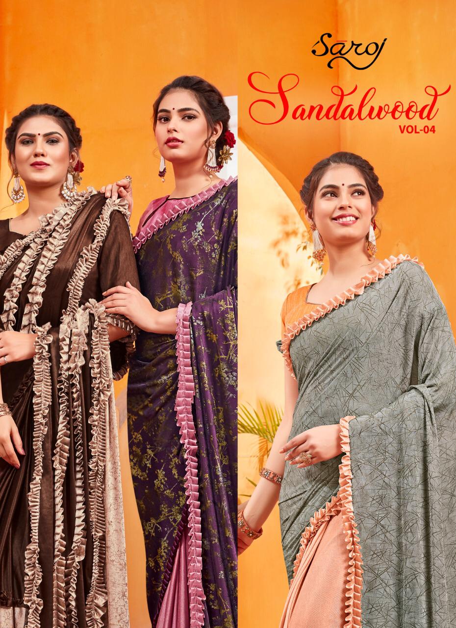 Saroj sandalwood vol 4 classic trendy look imported Lycra frill saree with Banglori silk blouse