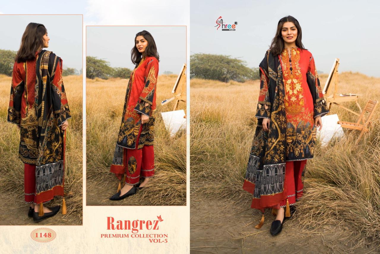 Shree Fab rangrez vol 5 elegant style jam cotton print Embroided Salwar suits With chiffon Dupatta