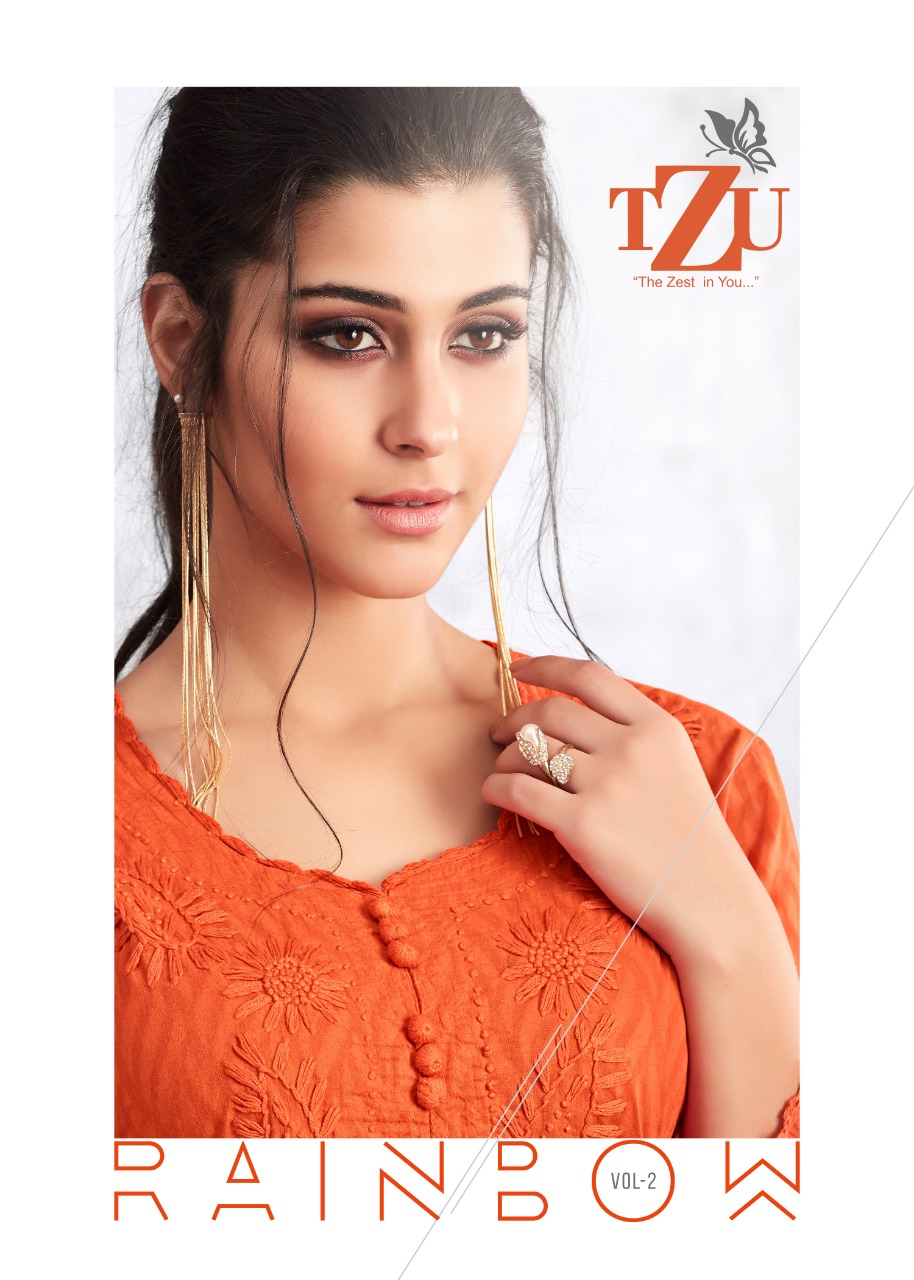 Tzu rainbow vol 2 charming look cotton Jacquard Embroided colorful Kurties with plazzo